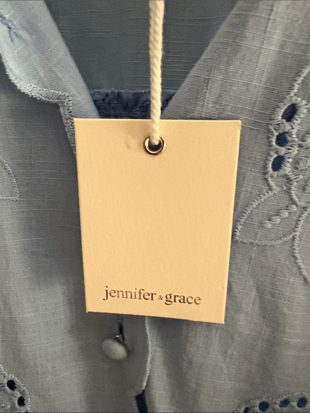 Light Blue Embroidered Button-Front Shirt - Picture 5 of 6